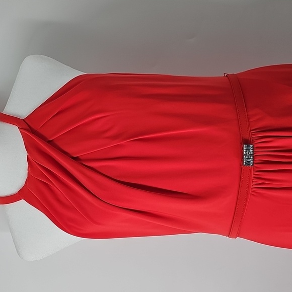Ralph Lauren Twisted Halter Neckline Flowy Dress Vibrant Red Belted w Crystal - Picture 4 of 10